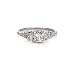 Vintage Art Deco Diamond Engagement Ring 18k White Gold Estate Fine Jewelry 6.5