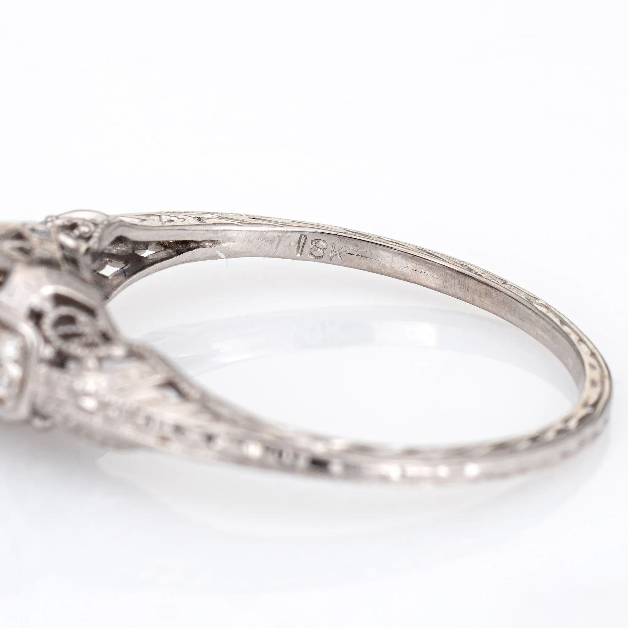 Vintage Art Deco Diamond Engagement Ring 18k White Gold Estate Fine Jewelry 6.5