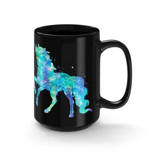 Watercolor Unicorn Black Mug 15oz