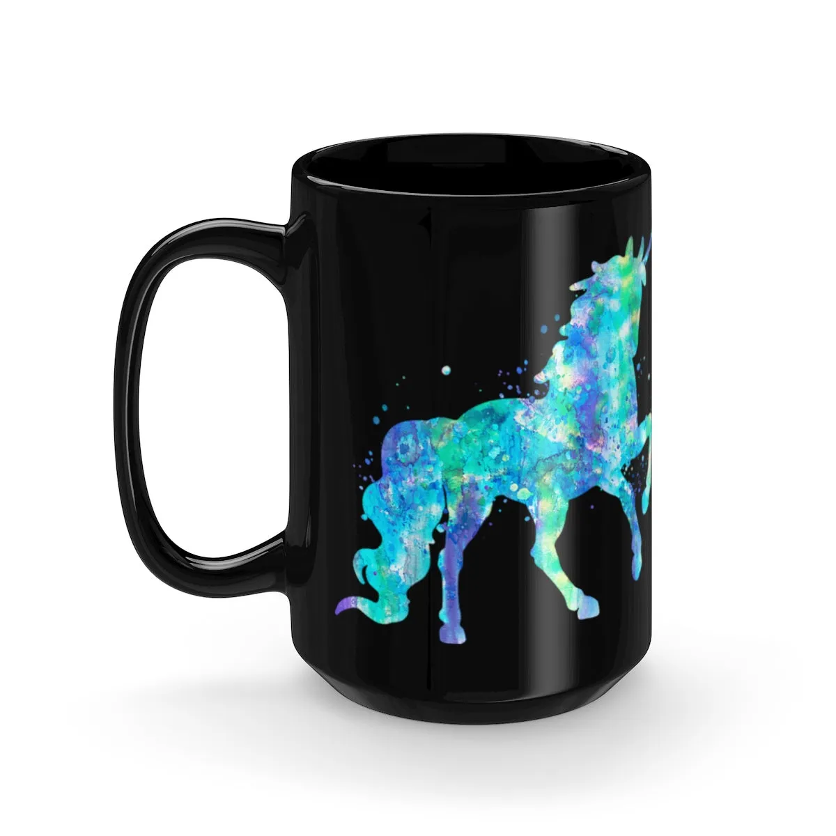 Watercolor Unicorn Black Mug 15oz