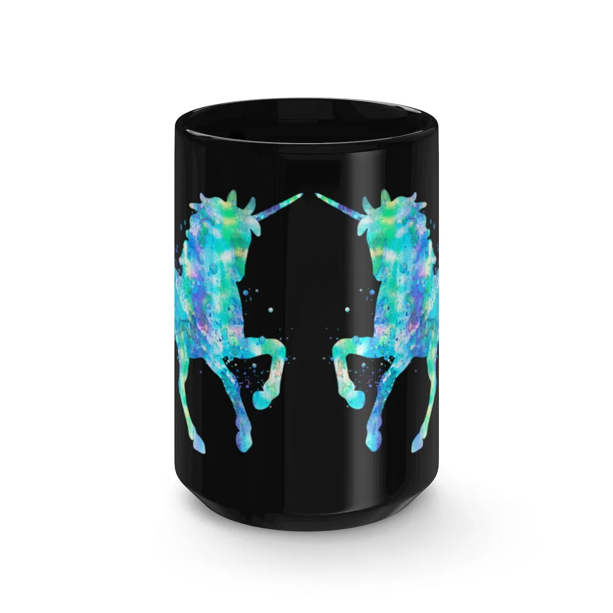Watercolor Unicorn Black Mug 15oz