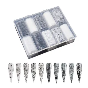 White & Black #8 - Nail Art Transfer Foils