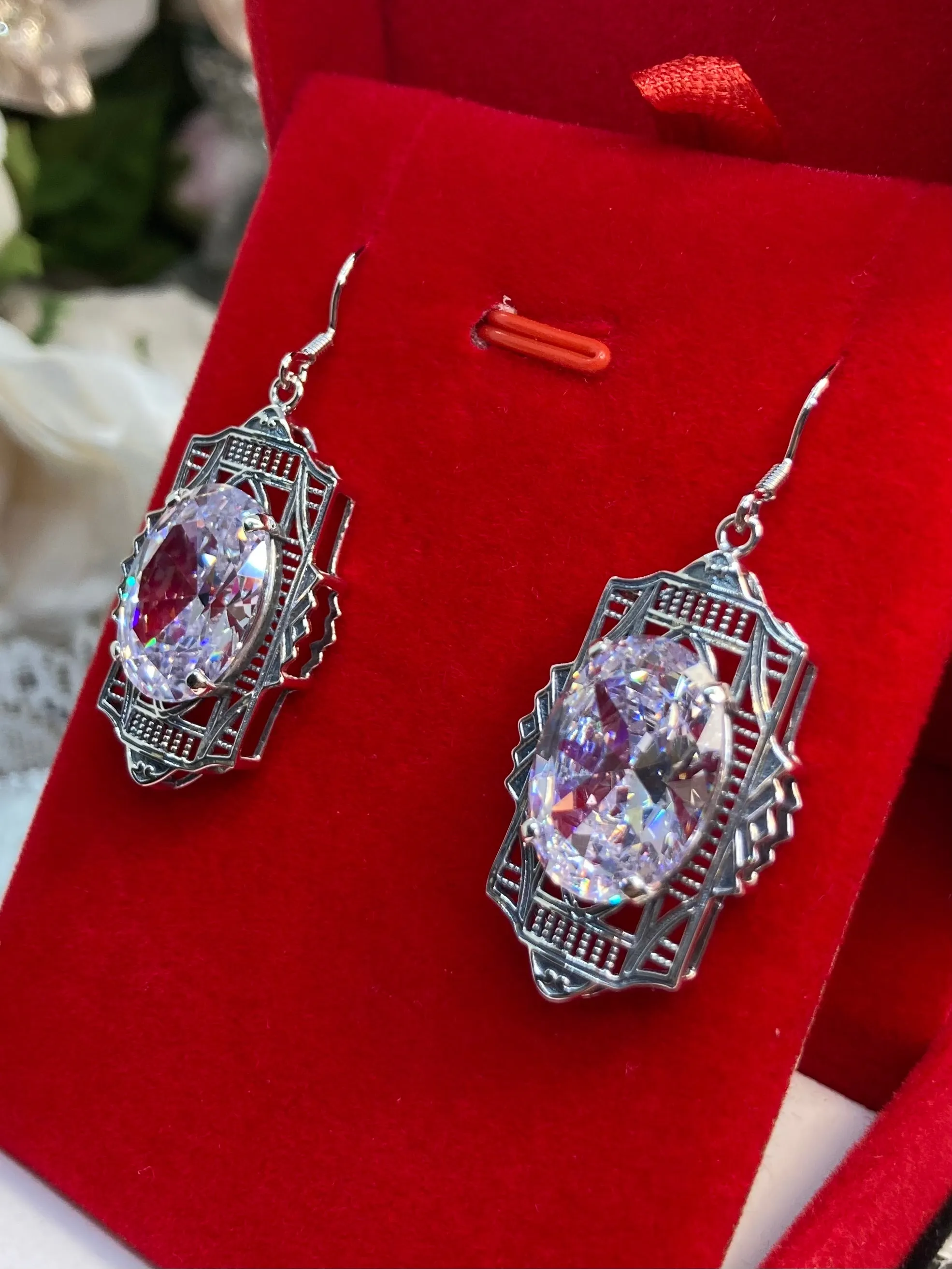 White Cubic Zirconia (CZ) Earrings, Art Deco Jewelry #E19