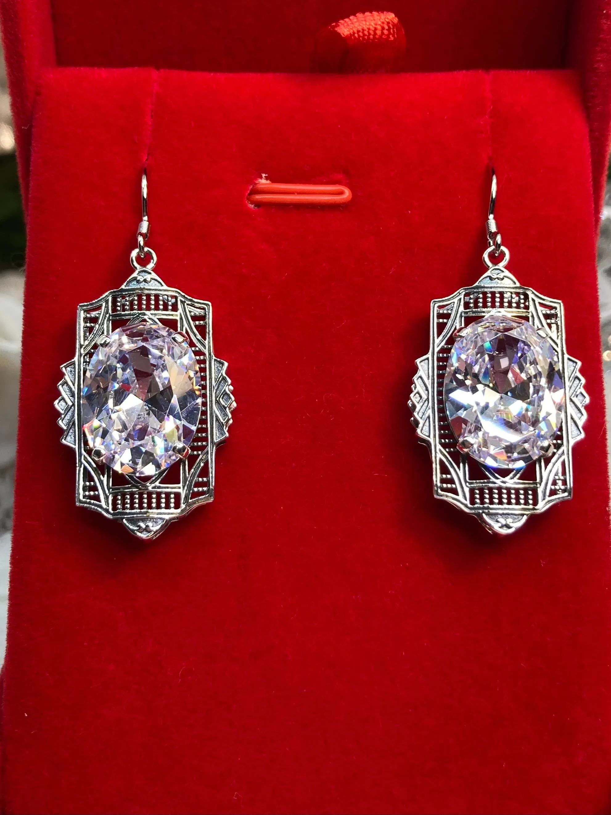 White Cubic Zirconia (CZ) Earrings, Art Deco Jewelry #E19