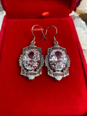White Cubic Zirconia (CZ) Earrings, Art Deco Jewelry #E19
