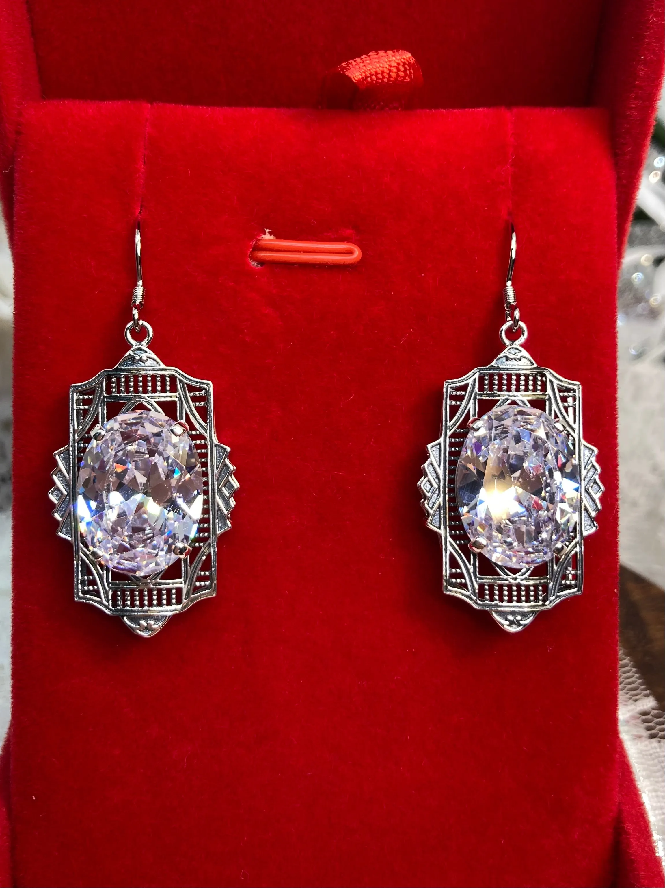 White Cubic Zirconia (CZ) Earrings, Art Deco Jewelry #E19