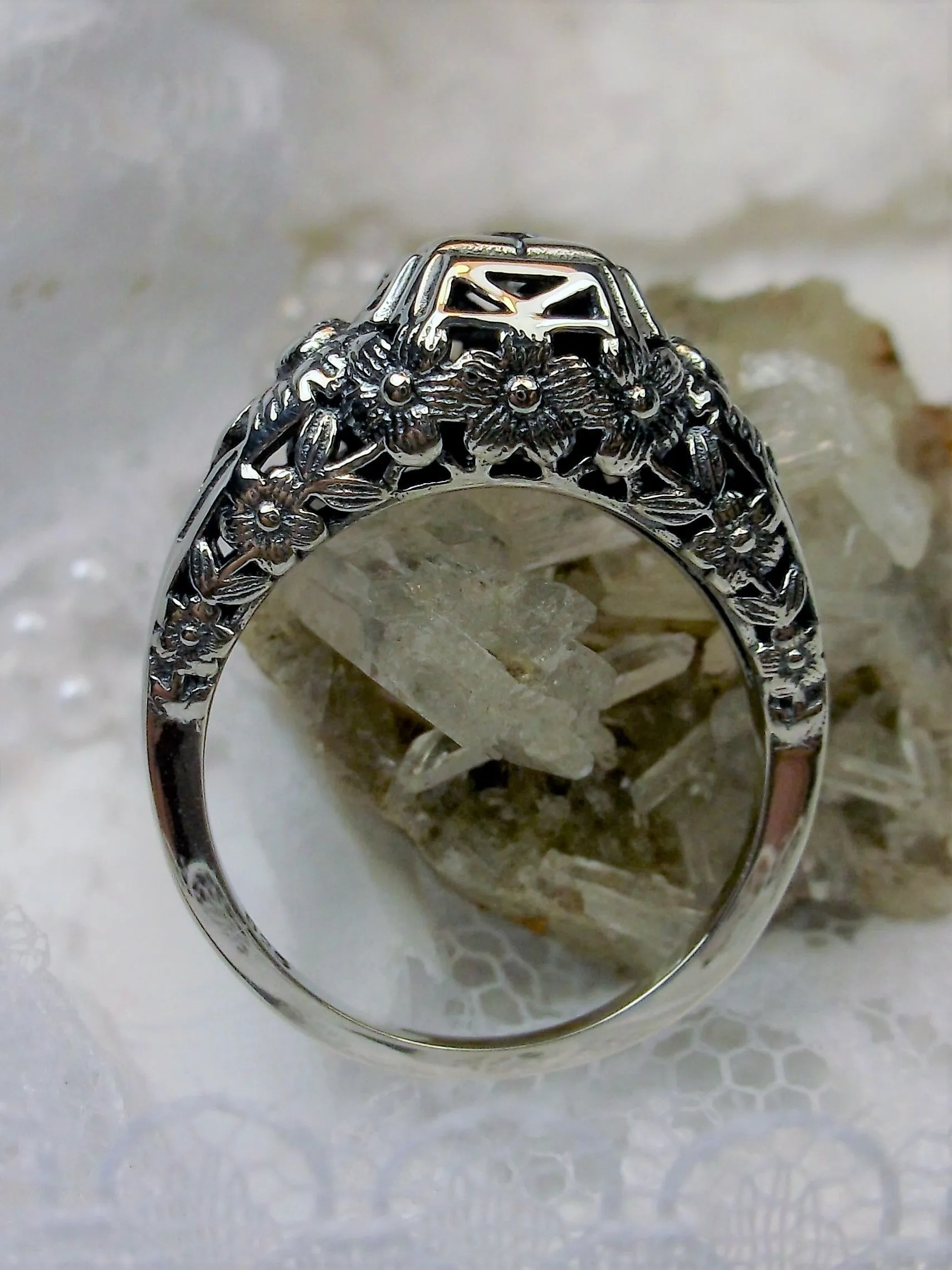White CZ Ring, Art Deco Garden Wedding Ring #D157