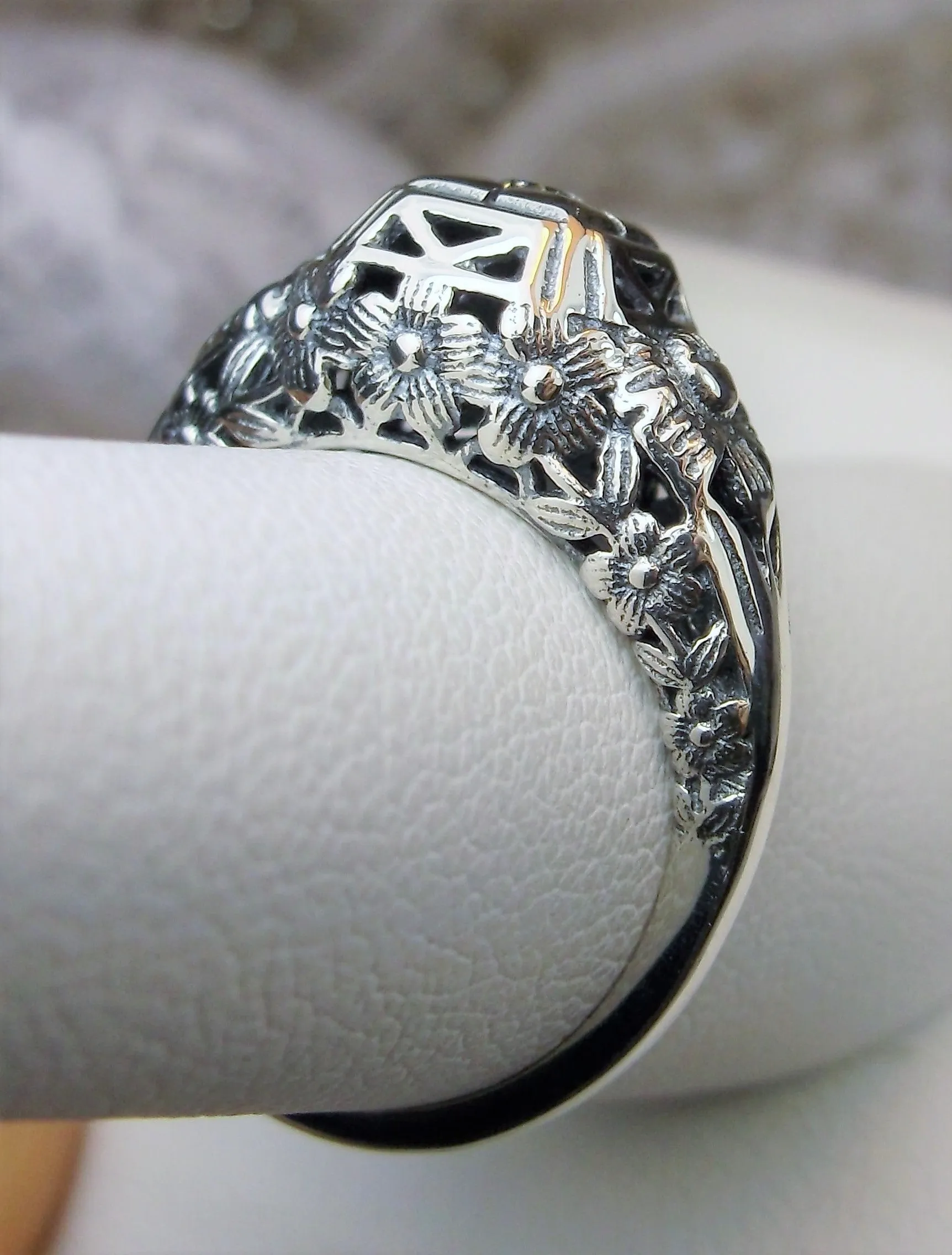 White CZ Ring, Art Deco Garden Wedding Ring #D157