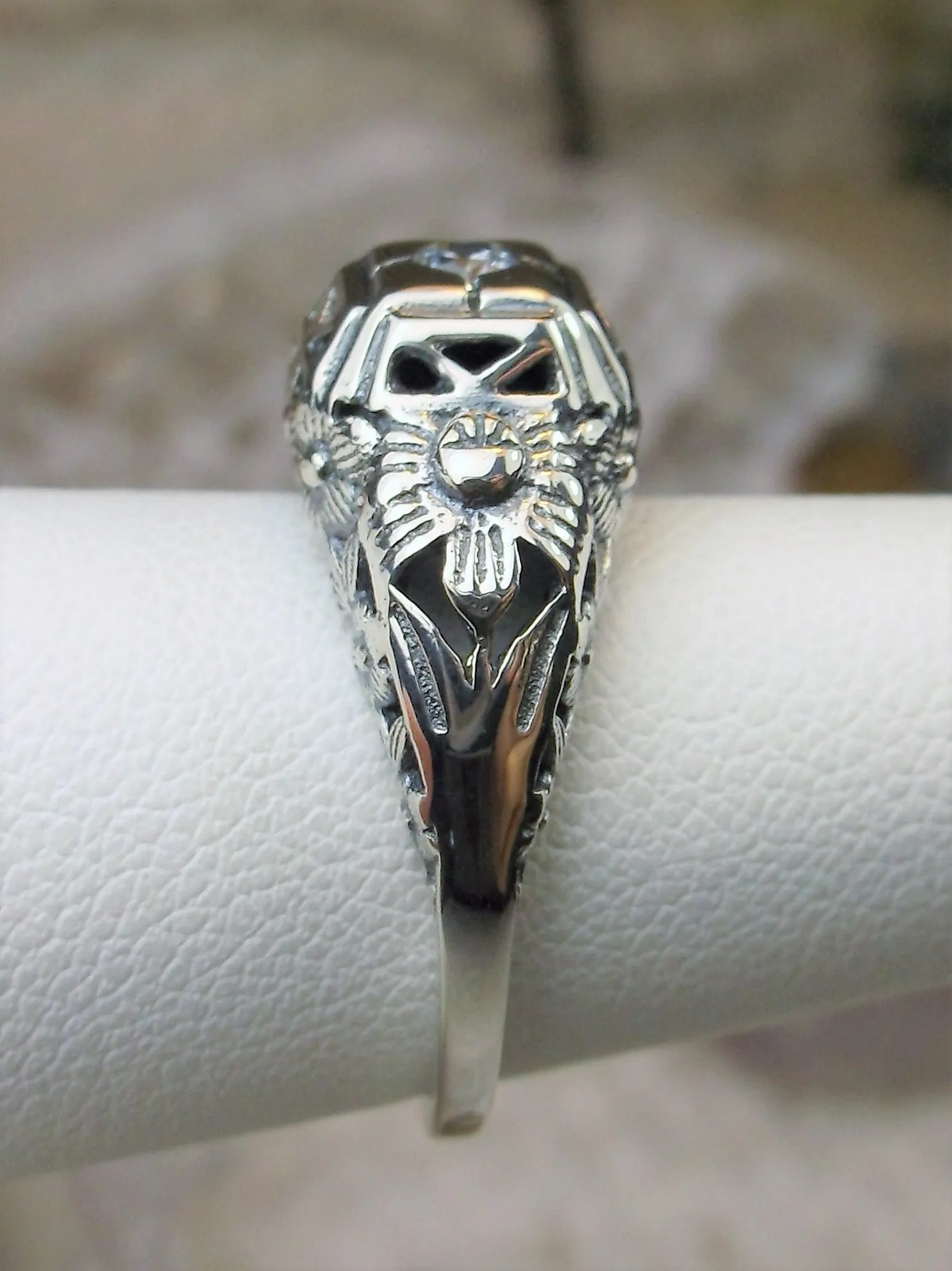 White CZ Ring, Art Deco Garden Wedding Ring #D157