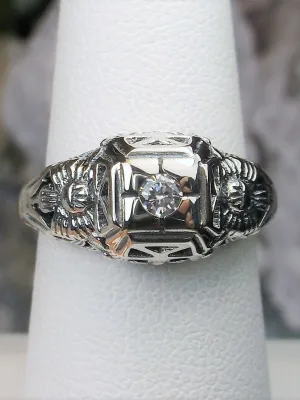 White CZ Ring, Art Deco Garden Wedding Ring #D157