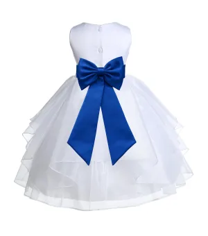 White Satin Shimmering Organza Flower Girl Dress Junior Formal Pageant Baptism Christening 4613T(1)
