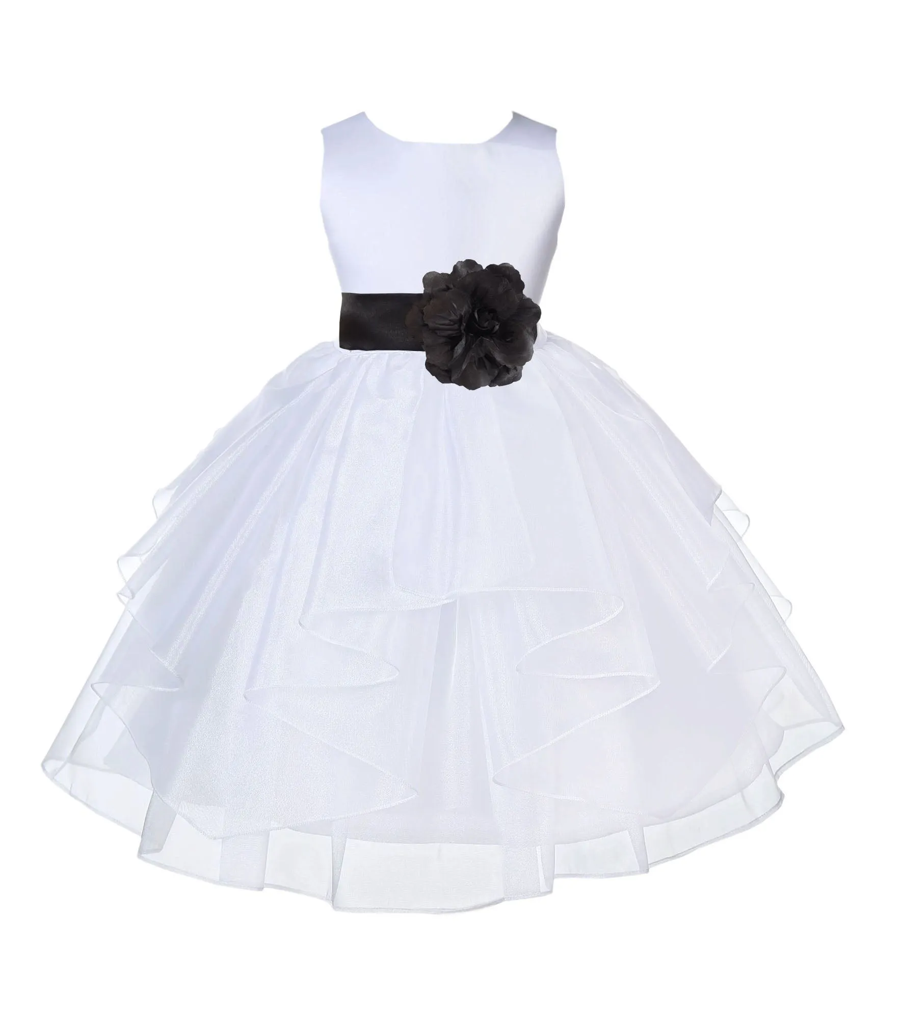 White Satin Shimmering Organza Flower Girl Dress Junior Formal Pageant Baptism Christening 4613T(1)