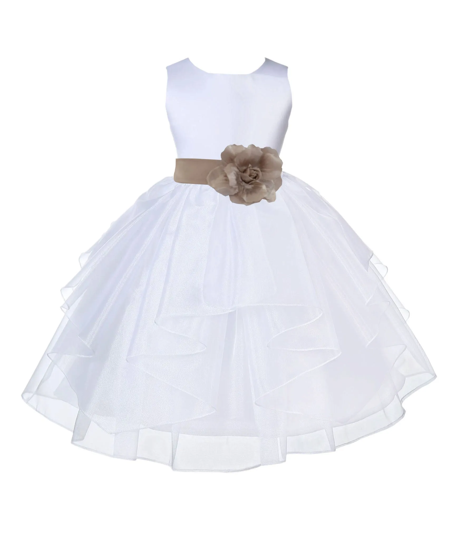 White Satin Shimmering Organza Flower Girl Dress Junior Formal Pageant Baptism Christening 4613T(1)