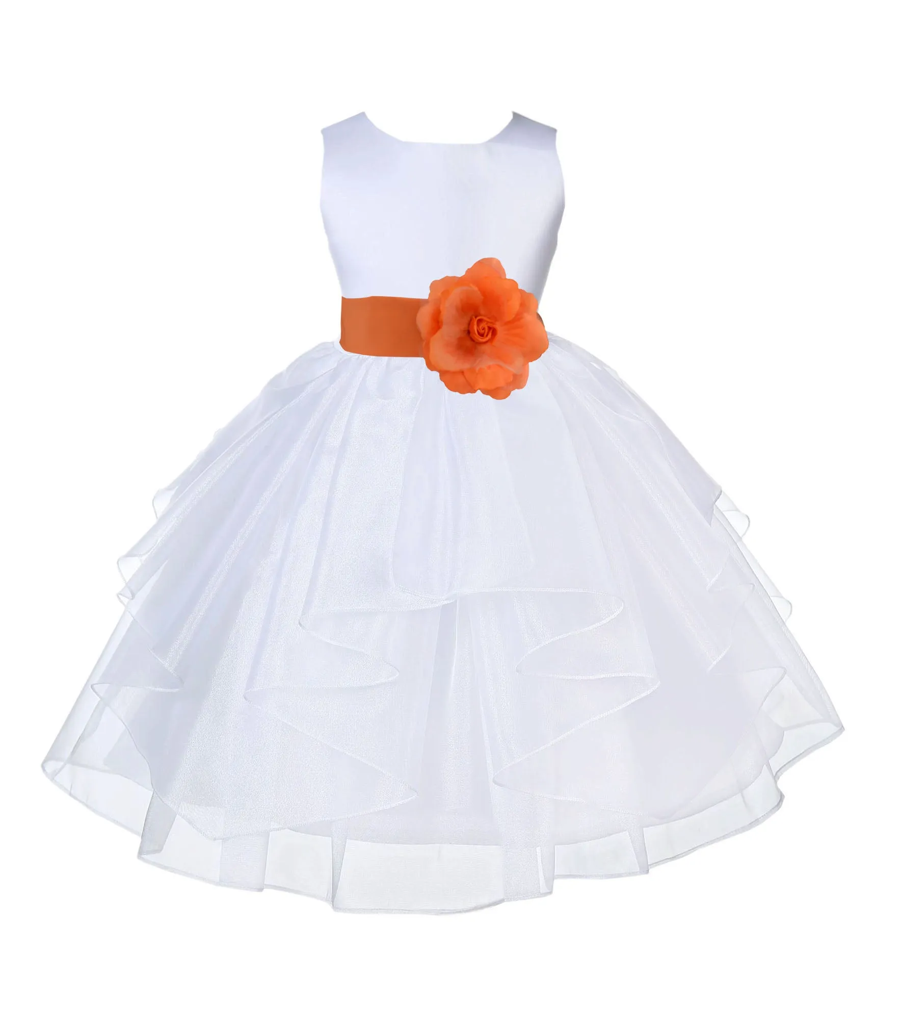 White Satin Shimmering Organza Flower Girl Dress Junior Formal Pageant Baptism Christening 4613T(1)