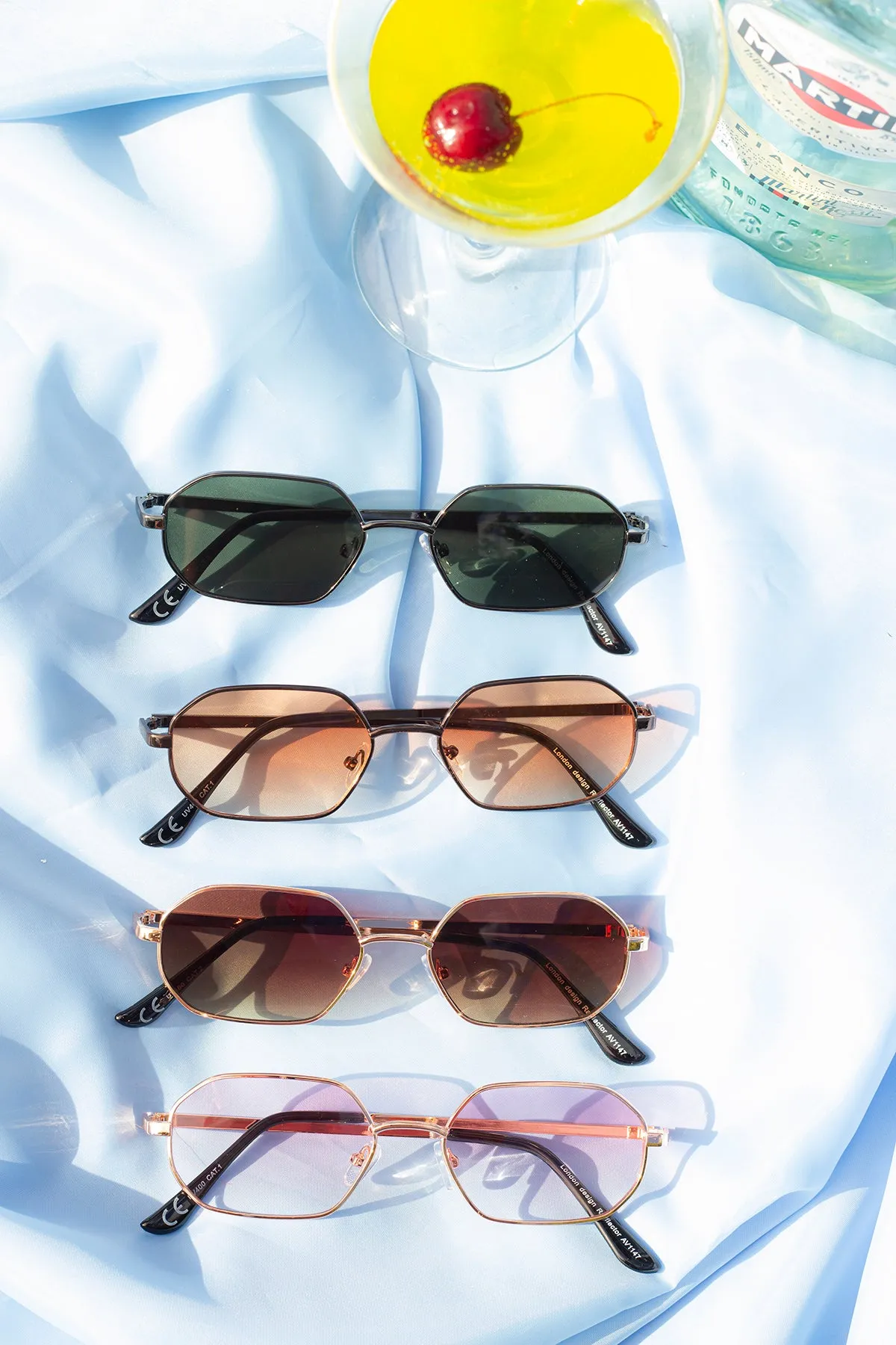 Wide Hexagonal Square Metal Frame Sunglasses