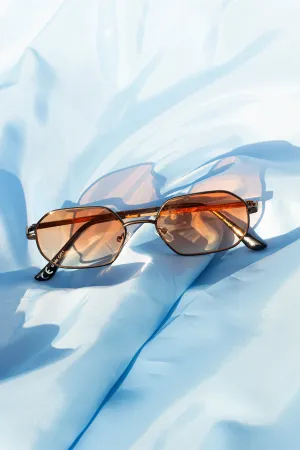 Wide Hexagonal Square Metal Frame Sunglasses