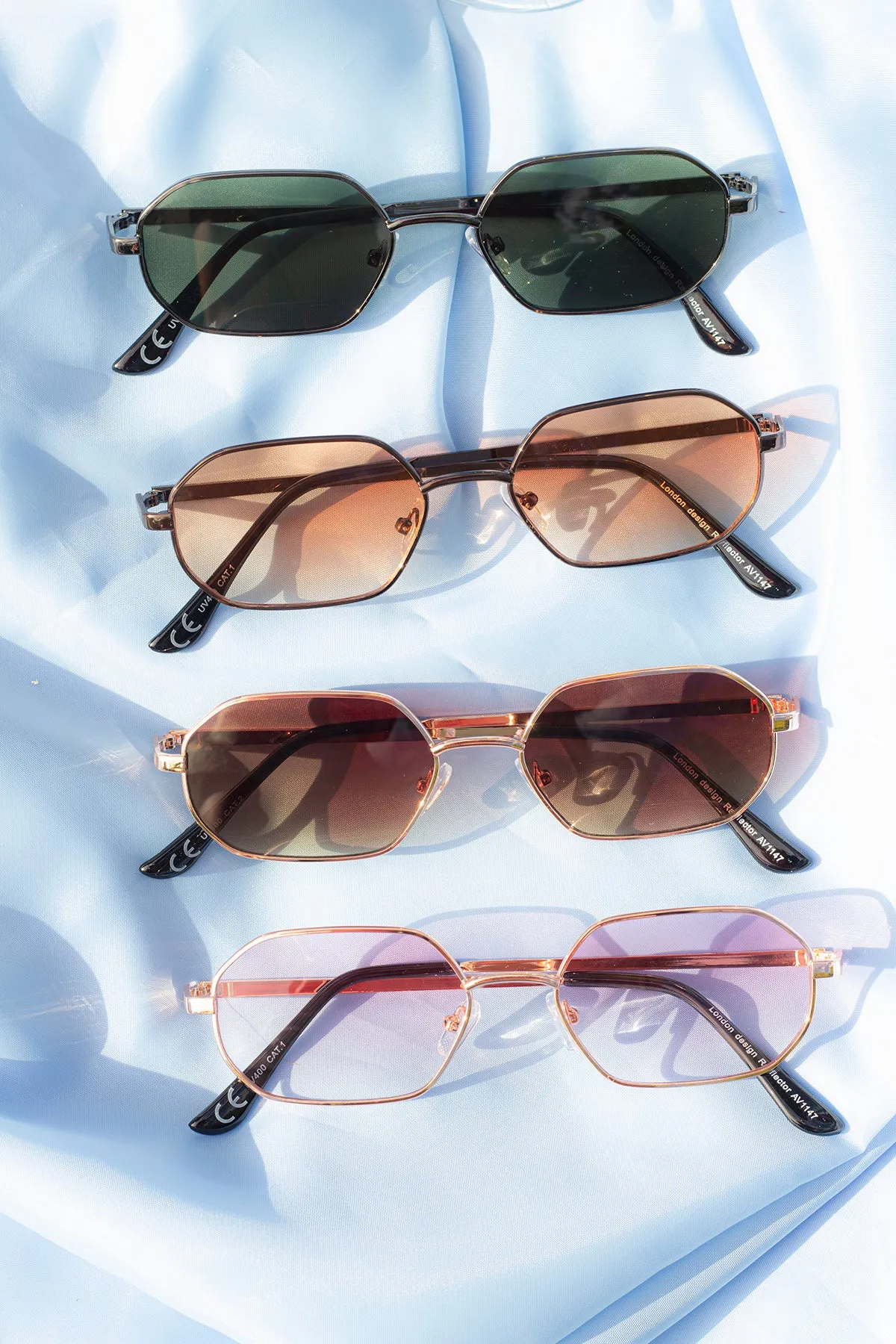 Wide Hexagonal Square Metal Frame Sunglasses