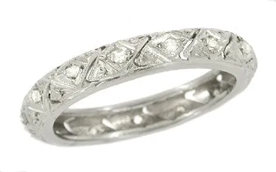 Willington Vintage Art Deco Diamond Wedding Band in 18K White Gold - Size 7 1/2