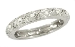 Willington Vintage Art Deco Diamond Wedding Band in 18K White Gold - Size 7 1/2