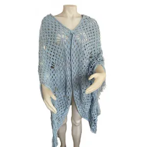 Women Shawl Crochet Blue Yarn