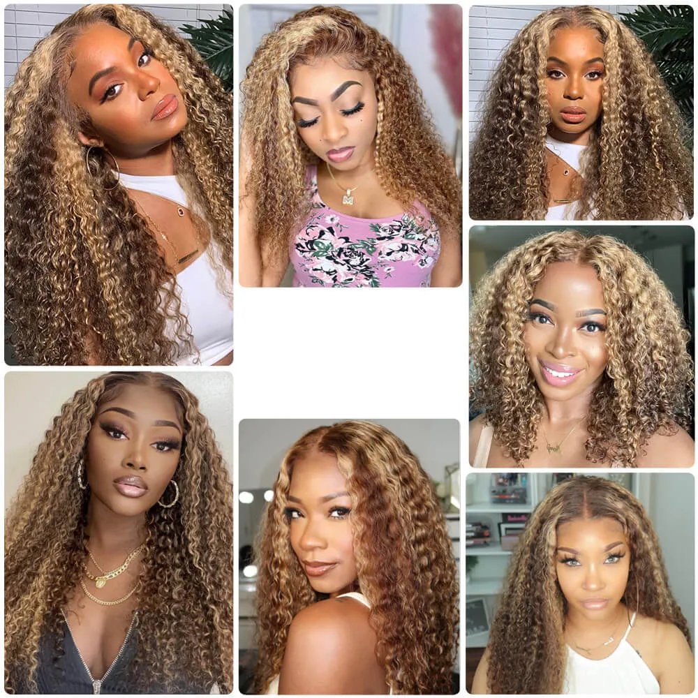 Xtrend Blonde Curly 13x4 Lace Front Human Hair Wigs Pre Plucked with Baby Hair Brazilian Remy Hair Colored Wig 150% Density
