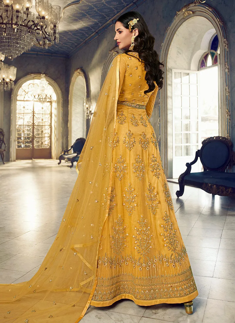 Yellow Floral Heavy Embroidered Gown Style Anarkali