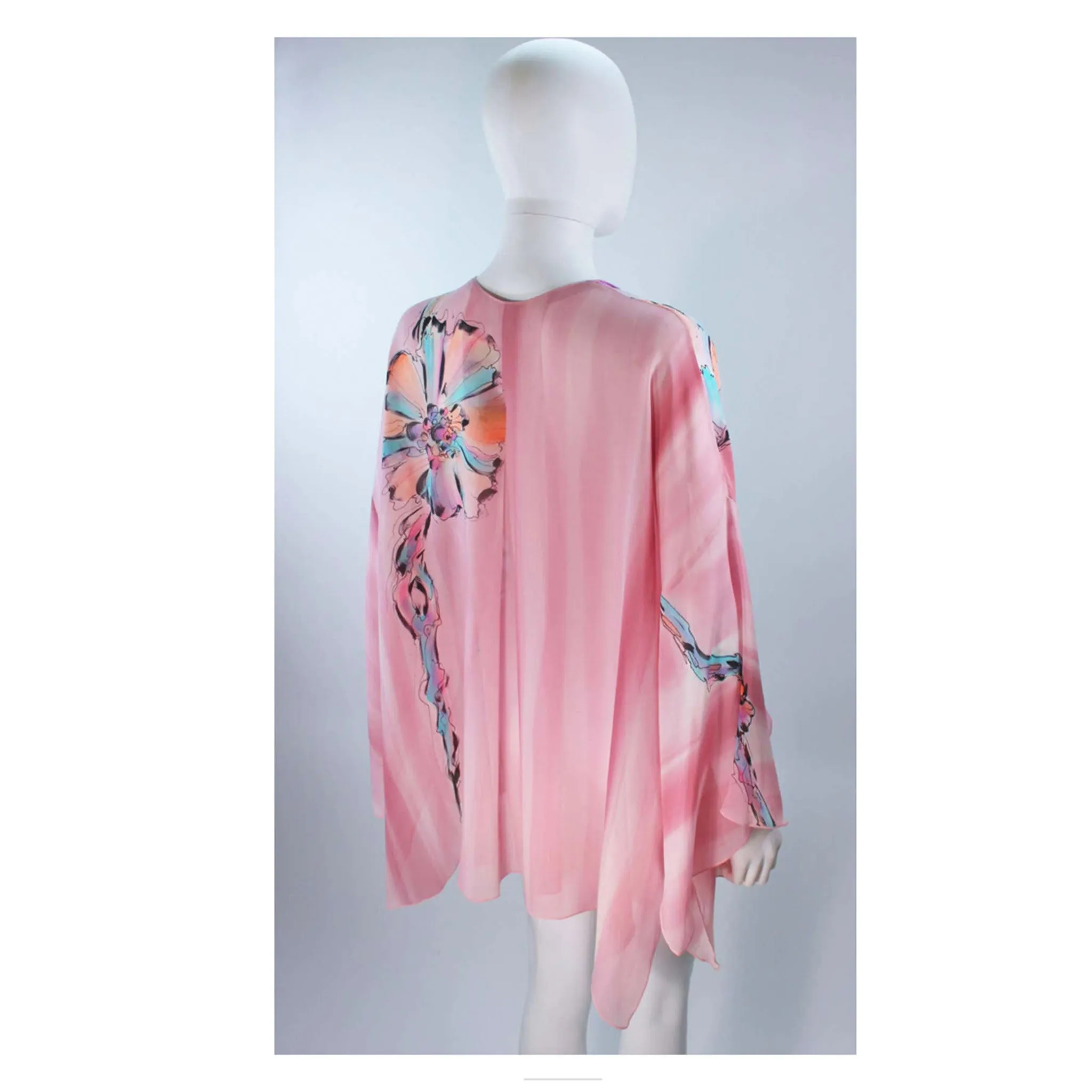 YOLANDA LORENTE Pink Hand Painted Silk Drape Jacket