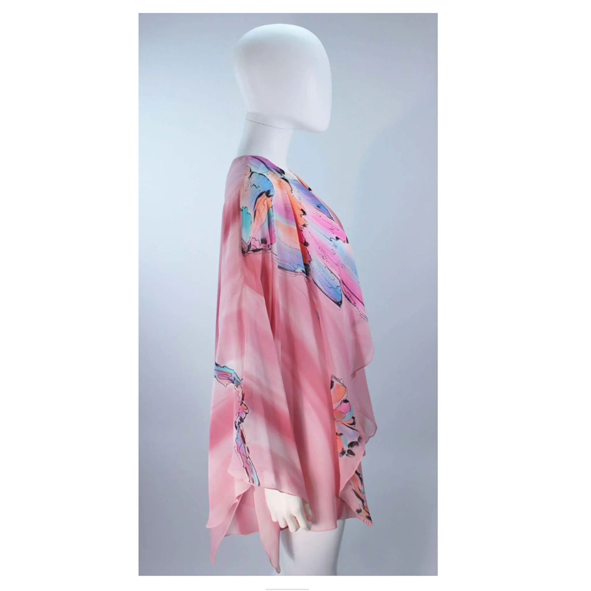 YOLANDA LORENTE Pink Hand Painted Silk Drape Jacket