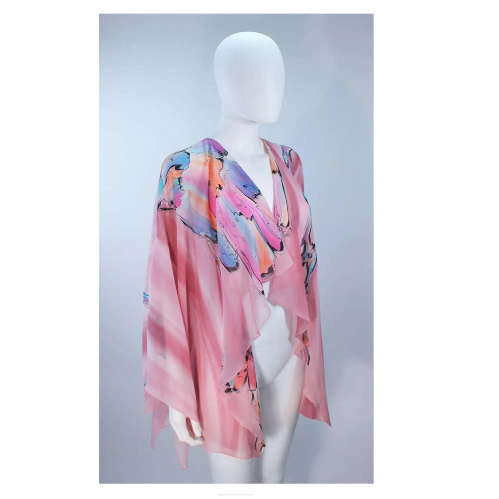 YOLANDA LORENTE Pink Hand Painted Silk Drape Jacket