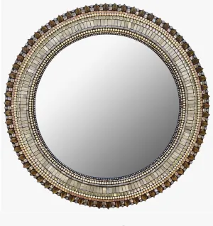 Zetamari Mosaic Artworks - 19" Round Mirror (Beige Bronze)